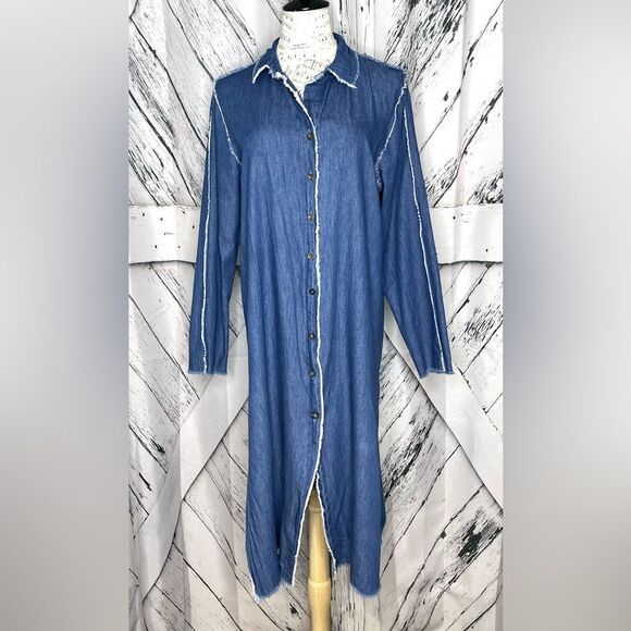 Hendi Midi Shirt Dress Chambray Button Down Size M - Picture 1 of 8